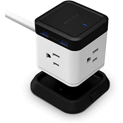 BESTEK Vertical Cube Power Strip with Mountable Detachable Base 5 Extension Cord (MRJ3006-BK)