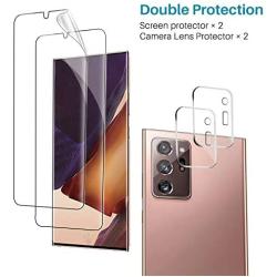 [4 Pack] IMBZBK 2 Pack TPU Screen Protector + 2 Pack Camera Lens Protector Tempered Glass for Samsung Galaxy Note 20 Ultra, Flexible Film, Anti-Scratch,Case Friendly