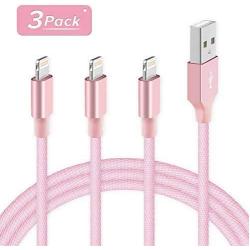 MFi Certified iPhone Charger Cable - Novtech 3Pack 3/6/9FT iPhone USB Charging Cable for iPhone 11 Pro XR Xs Max X 8Plus 7Plus 6S Plus 6 5S iPad and More - Pink