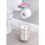 mDesign Freestanding Metal Wire Toilet Paper Roll Holder Stand and Dispenser with Storage Shelf for Cell, Mobile Phone - Bathroom Storage Organization - Holds 3 Mega Rolls - Satin