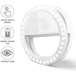 Selfie Ring Light, Oternal Selfie Light Rechargeable Portable Clip-on Selfie Fill Ring Light for iPhone Android Smart Phone Photography, Camera Video, Girl Makes up (Grey White)