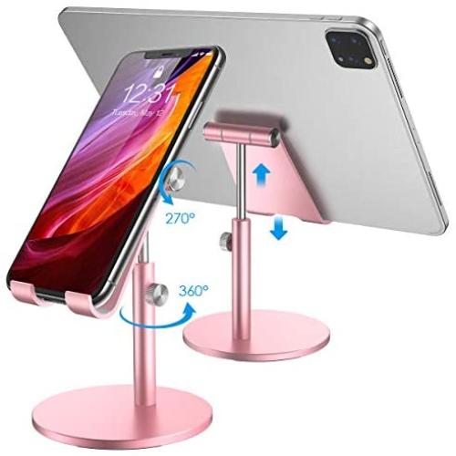 (2020 Upgraded Newest) Tablet Stand, Height Adjustable Desktop Stand Holder, 360° Rotating Aluminum Alloy Cradle Mount Dock for iPhone, Samsung, Smartphone & iPad, Tablet etc (4-10 Screen), Pink