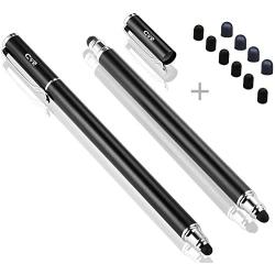 Bargains Depot (2 Pcs) [New Upgraded][0.18-inch Small Tip Series] 2-in-1 Stylus/Styli 5.5-inch L with 10 Replacement Rubber Tips -Black/Black