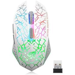 Q8 Wireless Gaming Computer Mouse, 2.4GHz USB Optical Rechargeable Ergonomic LED Wireless Silent Mouse, 3 Adjustable DPI, 6 Buttons, Compatible with PC, Laptop, Notebook, Desktop (White)