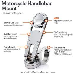 Rokform - Motorcycle Handlebar Cell Phone Mount, Mounts to ANY Handlebar Measuring from 7/8" to 1-1/4", Secures Phone Via Quad Tab Twist Lock Mount and Built-In Magnet Mount (Polished Aluminum)