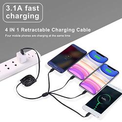 SDBAUX 4 in 1 Multi Retractable 3.0A Fast Charger Cord, Multiple Charging Cable with Dual Phone/Type C/Micro USB for Phone 11 Pro XS Max XR 8 7 6 5s Cell Phones Tablets Universal Use and More
