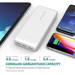 Portable Charger 32000mAh RAVPower Power Bank 3-Port Battery Pack Total 6A External Battery Phone Charger Compatible with iPhone 11 Pro Max SE XS iPad Pro Samsung Galaxy S20 Note10 Pixel (White)