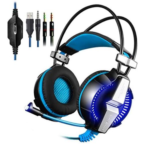 PS4 Gaming Headset KingTop Xbox One LED Lighting Computer Headphone with Mic Stereo Bass for PlayStation4 Xbox One PC Tablet Laptop Mobile Phones Smartphones