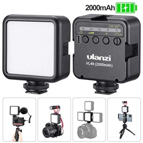 VL49 On Camera Vlog Pocket Video Light, CRI 95+ Handy Rechargeable LED Fill Light, with 3 Cold Shoe Port, 2000mAh USB-C Rechargeable Mini Lighting Video Shooting Youtuber Livestreaming Accessories
