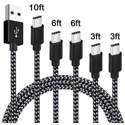 USB Type C Cable 5-Pack, USB C to USB A Nylon Braid Fast Charging Cord High Speed Data Sync Transfer Charger Cable Compatible with Galaxy S9, Note, LG, ONEPLUS and More (Black Gray)