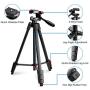Phone Tripod,57" Extendable Travel Tripod Stand with Cell Phone Tripod Holder,Smartphone Remote Shutter,Compatible with iPhone/Android Phone,Camera,Gopro