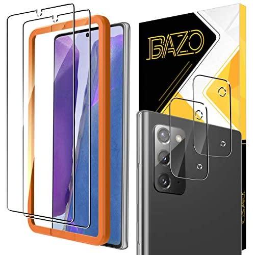 BAZO 2 Pack Screen Protector Tempered Glass and 2 Pack Camera Lens Protector for Samsung Galaxy Note 20 (6.7 inch) with True Touch [Support Fingerprint Unlock] [Alignment Easy Installation Frame] HD