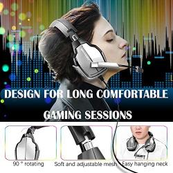 PS4 Gaming Headset Pro Gaming Headphone for Xbox one PC with Mic Stereo Surround Over-Ear Headset RGB Rainbow Light& Noise Cancelling for Laptop Tablet Mac Smart Phone (Grey)