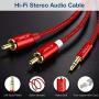 JSAUX RCA Cable, [6.6ft/2M, Dual Shielded Gold-Plated] 3.5mm Male to 2RCA Male Stereo Audio Adapter Cable Nylon Braided AUX RCA Y Cord for Smartphones, MP3, Tablets, Speakers, HDTV [Red]