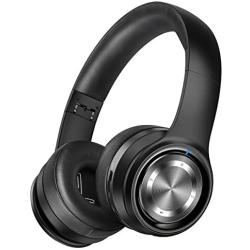 Picun P26 Bluetooth Headphones Over Ear Headset 40H Playtime Hi-Fi Stereo Wireless Headphones with Deep Bass Foldable Wired/Wireless/TF for Phone/TV Bluetooth 5.0 Wireless Earphones with Mic (Black)