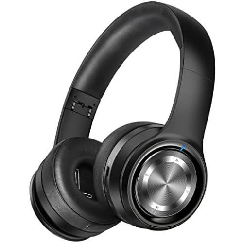 Picun P26 Bluetooth Headphones Over Ear Headset 40H Playtime Hi-Fi Stereo Wireless Headphones with Deep Bass Foldable Wired/Wireless/TF for Phone/TV Bluetooth 5.0 Wireless Earphones with Mic (Black)