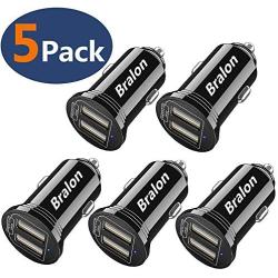 USB Car Charger[5-Pack], Bralon 18W 3.4A Mini 2 USB Fast Car Charger Adapter Compatible with iPhone 11 Pro Xs Max X 8 7 6 5,LG,Moto,Galaxy Note S10 S9 S8 S7 S6 Edge, iPad Pro/Air/Mini and More