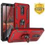 TJS Phone Case for LG Stylo 5/Stylo 5 Plus/Stylo 5V/Stylo 5X, with [Full Coverage Tempered Glass Screen Protector][Impact Resistant][Defender][Metal Ring][Magnetic Support] Heavy Duty Armor (Red)