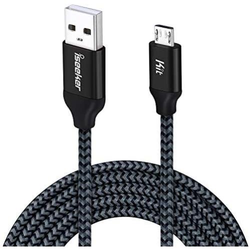 Micro USB Cable PS4 15FT,iSeeker Black Extra Long Durable Braided Type A Male to Micro-B Male Charging Data Cord Compatible Samsung Galaxy S6 S7 Edge, PS4 Controller, BLU, Moto, Nexus, LG, Smartphone