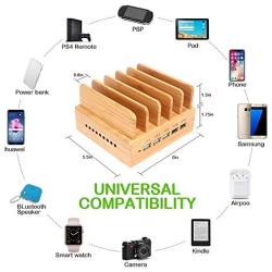 OthoKing Bamboo Charging Station, Wood Charging Station for Multiple Devices with 5 Ports USB Charger Docking Station for iPhone, iPad,Tablet, and Android Cell Phone