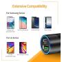 Rapid USB C Car Charger Adapter, Compatible for Samsung Galaxy S20 Plus/S20/S20 Ultra/S10+/S10/S10e/S9+/S9/S8, Note 10/Note 9/Note 8, 18w Dual-Port Quick Charge 3.0, Fast Charging Type C Cable 3.3FT