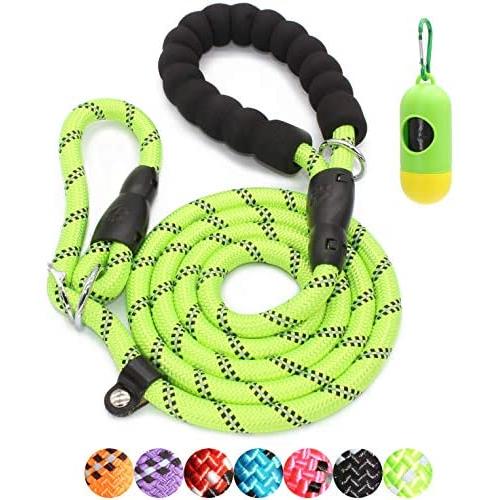 BAAPET 6 Feet Slip Lead Dog Leash Anti-Choking with Upgraded Durable Rope Cover and Comfortable Padded Handle for Large, Medium, Small Dogs Trainning with Poop Bags and Dispenser