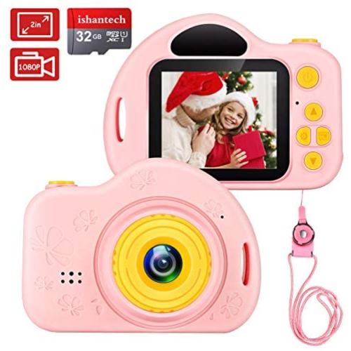 ishantech Kids Digital Camera Toys for Girls 1080 IPS 2 inch HD Girls Best Birthday Toys Mini Toddler Camera for 3 4 5 6 7 8 9 Year Old Girls with 32G SD Card (Pink)