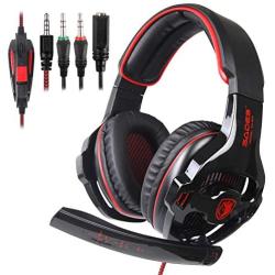 Sades Newly SA810 Over Ear Stereo Bass Gaming Headset Headphones with Noise Isolation Microphone for New Xbox One PC PS4 Laptop Phone Nintendo Switch(Red)