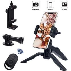 Phone Tripod Accessories, 1 Pack Phone Tripod Mount with 360° Rotation,1 Pack Bluetooth Camera Remote,1 Pack Desktop Phone Tripod Camera Tripod Travel Tripod, Tripod for iPhone/Samsung