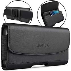 BOMEA iPhone 11 Pro Max/XS Max Holster, Premium Leather Belt Case with Belt Clip and Loops Cell Phone Holder Pouch for Apple iPhone Xs Max / 11 Pro Max (Fits Phone w/Otterbox Commuter Case) Black