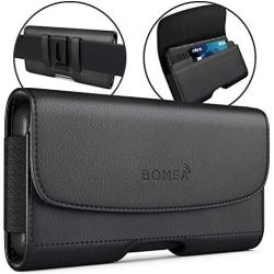 Bomea iPhone Xs Max Holster, iPhone 8 Plus 7 Plus Belt Clip Case, Premium Leather Holster Pouch Case with ID Card Holder for Apple iPhone Xs Max/6s Plus/7 Plus/8 Plus (Fit w/Phone Case on) Black