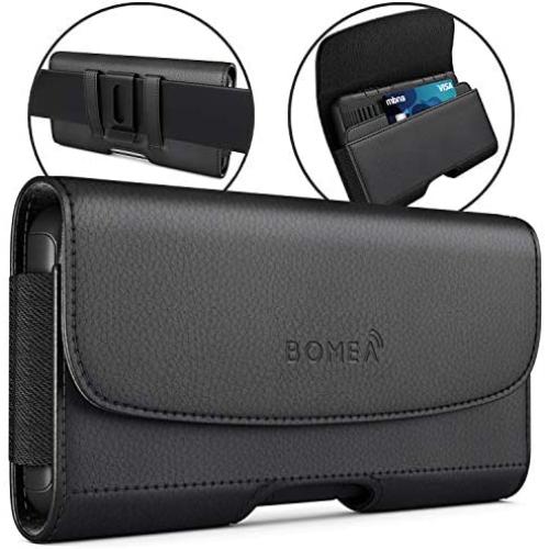 BOMEA iPhone 11 Pro Max/XS Max Holster, Premium Leather Belt Case with Belt Clip and Loops Cell Phone Holder Pouch for Apple iPhone Xs Max / 11 Pro Max (Fits Phone w/Otterbox Commuter Case) Black