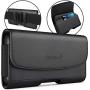 BOMEA iPhone 11 Pro Max/XS Max Holster, Premium Leather Belt Case with Belt Clip and Loops Cell Phone Holder Pouch for Apple iPhone Xs Max / 11 Pro Max (Fits Phone w/Otterbox Commuter Case) Black