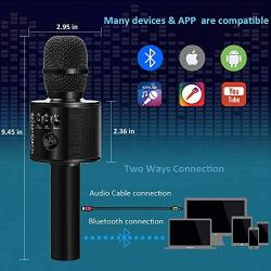 BONAOK Wireless Bluetooth Karaoke Microphone,3-in-1 Portable Handheld karaoke Mic Speaker Machine Christmas Birthday Home Party for Android/iPhone/PC or All Smartphone(Q37 Black)