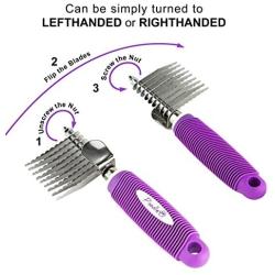 Poodle Pet Dematting Fur Rake Comb Brush Tool - with Long 2.5 Inches Steel Safety Blades for Detangling Matted or Knotted Undercoat Hair.