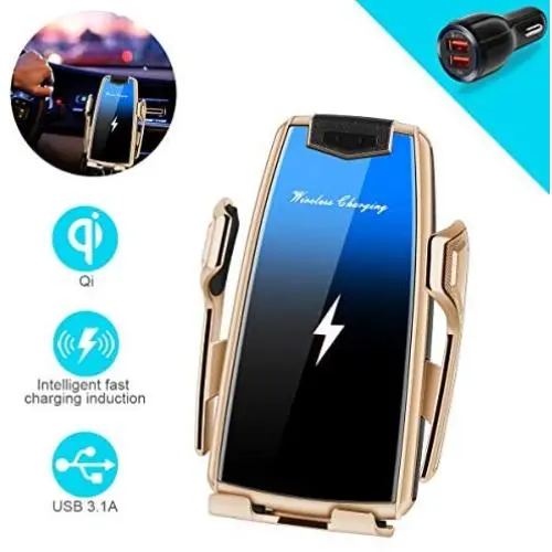 Wireless Car Charger, Intelligent Automatic Sensor Clamping Wireless Car Charger Mount, Car Charger Holder Fast Charing for iPhone 11/11 Pro/11 Pro Max/XS/XR/X Samsung S10/S9/S8/Note8 (G-Gold)