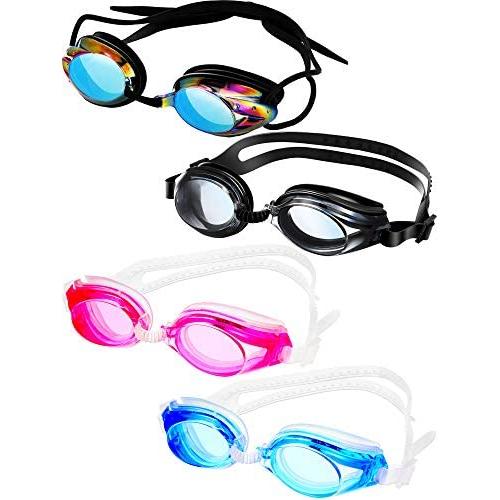 4 Pairs Triathlon Swim Goggles, Swimming Goggles Anti Fog Shatterproof UV Protection Goggles, Assorted Colors