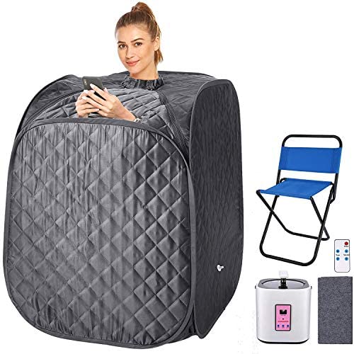 2L Home Steam Sauna Portable Personal Sauna Tent Folding Indoor Sauna Spa Weight Loss Detox with Remote Control, Timer, Foldable Chair (Grey)