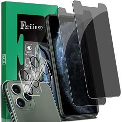 Ferilinso [4 Pack] 2 Pack Privacy Screen Protector + 2 Pack Camera Lens Protector for iPhone 11 Pro Max (6.5’’), Anti Glare/Spy/Scratch 9H Tempered Glass Film