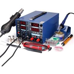 YIHUA 853D 2A USB SMD Hot Air Rework Soldering Iron Station, DC Power Supply 0-15V 0-2A with 5V USB Charging Port and 35 Volt DC Voltage Test Meter