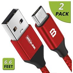 Micro USB Cable Android, BrexLink Micro USB to USB 2.0 Cable (2-Pack, 6.6 Feet) Nylon Braided Sync and Fast Charging Cable for Samsung, Kindle, Android Smartphones, Galaxy S7 Edge, Moto G5, PS4 (Red)