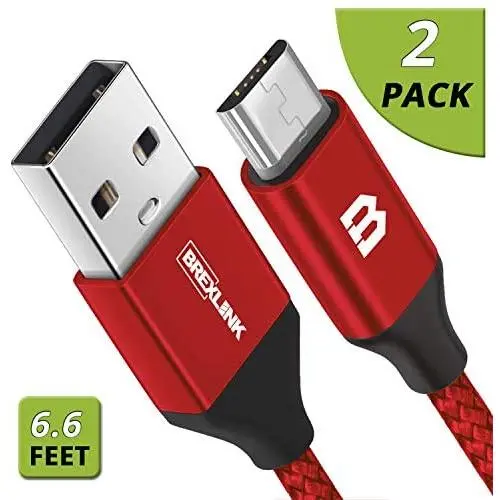 Micro USB Cable Android, BrexLink Micro USB to USB 2.0 Cable (2-Pack, 6.6 Feet) Nylon Braided Sync and Fast Charging Cable for Samsung, Kindle, Android Smartphones, Galaxy S7 Edge, Moto G5, PS4 (Red)