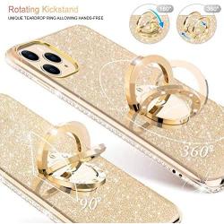 OCYCLONE iPhone 11 Pro Max Case, Cute Glitter Sparkle Bling Diamond Rhinestone Bumper with Ring Kickstand Women Girls Soft Protective Phone Case for iPhone 11 Pro Max [6.5 inch] 2019 - Gold