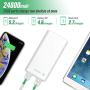 Portable Charger Power Bank【24800mAh】HETP High Capacity External Battery Pack with 4 LED Lights Ultra-Compact High-Speed Recharging Battery Charger for Smart Phone Android Phone Tablet and More- White