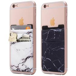 (Two) Stretchy Marble Cell Phone Stick On Wallet Card Holder Phone Pocket for iPhone, Android and All Smartphones. (Black/White)