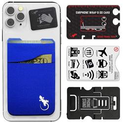 Double Pocket - Adhesive Card Holder - Cell Phone Pouch - Stick on Lycra Pocket - Carry Credit Cards and Cash (Blue)