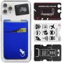Double Pocket - Adhesive Card Holder - Cell Phone Pouch - Stick on Lycra Pocket - Carry Credit Cards and Cash (Blue)