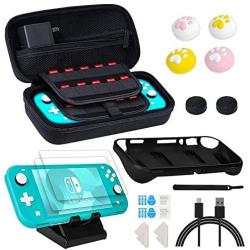 Accessories Compatible with Nintendo Switch Lite, Travel Accessory Bundle with 1 Carrying Case +2 Tempered Glass+1 Protective Case+6 Thumb Grips+1 Charging Cable and More for Switch Lite