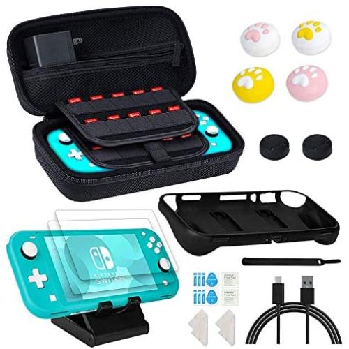 Accessories Compatible with Nintendo Switch Lite, Travel Accessory Bundle with 1 Carrying Case +2 Tempered Glass+1 Protective Case+6 Thumb Grips+1 Charging Cable and More for Switch Lite