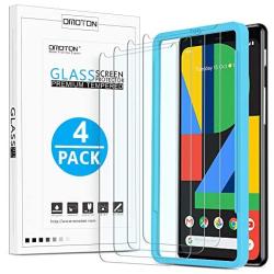 OMOTON [4 Pack] Screen Protector for Google Pixel 4, Tempered Glass/Alignment Frame/Scratch Resistant/Only Cover Display Area